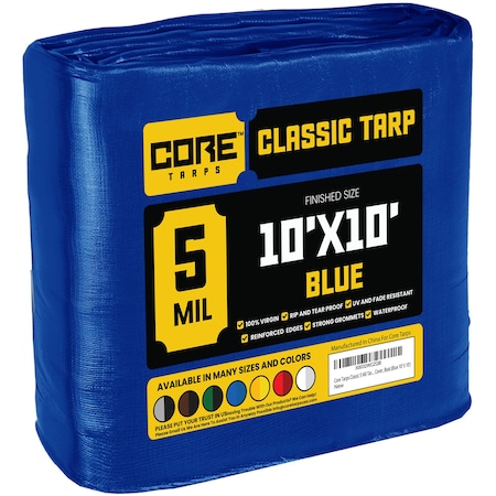 Core Tarps Heavy Duty Tarp, 10 ft L x 0.5 mm H x 10 ft W, 5 Mil, Blue, Polyethylene CT-505-10X10